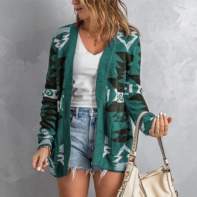 Damen Lange Strickjacke mit einzigartigem Muster Stalluxe