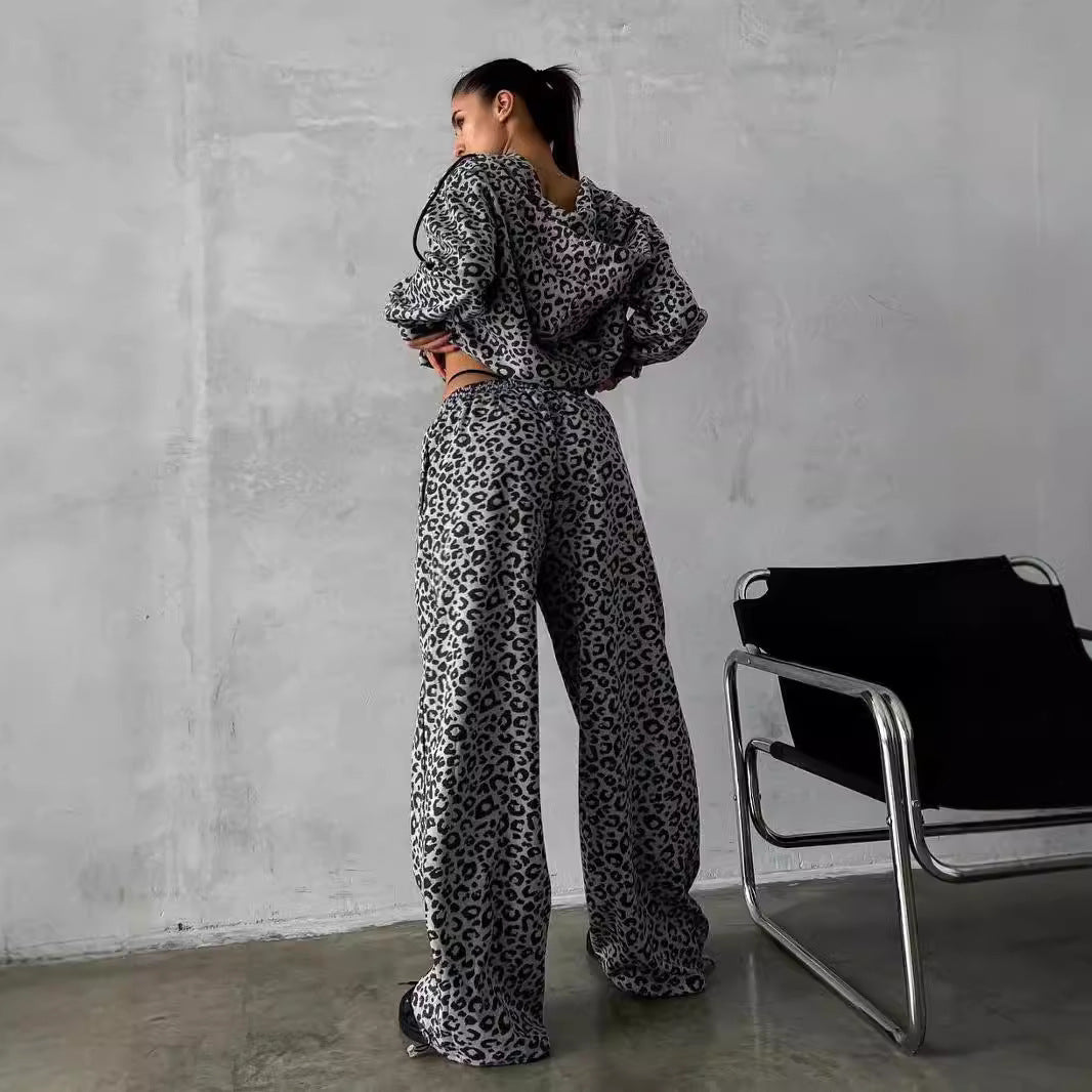 Damen Lässiges Set mit Leopardenmuster und weitem Schnitt Stalluxe