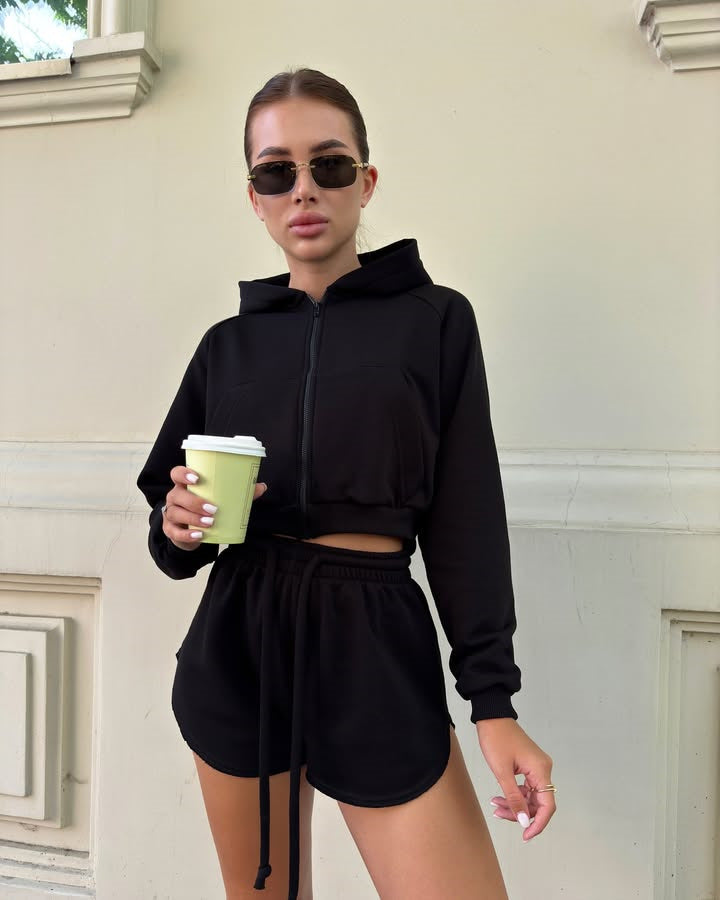 Damen lässige Kapuzensweatshirt und Shorts Set Stalluxe