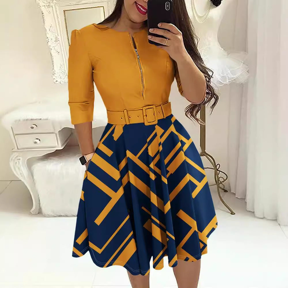 Damen Kleid mit modischem Zip-Design und betontem Taillenbund Stalluxe