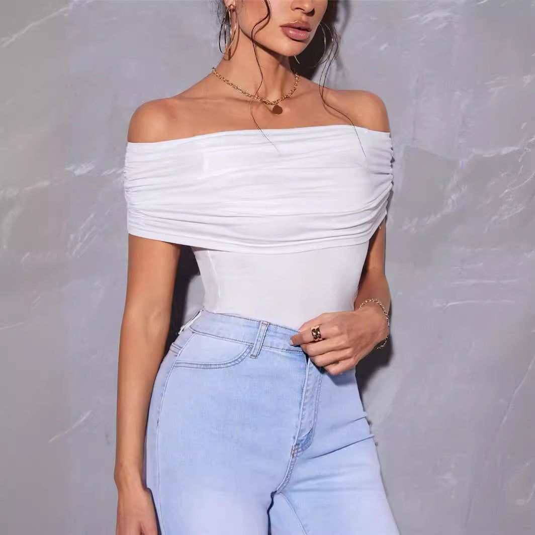 Damen Offshoulder Bodysuit mit modernem Raffung Stalluxe
