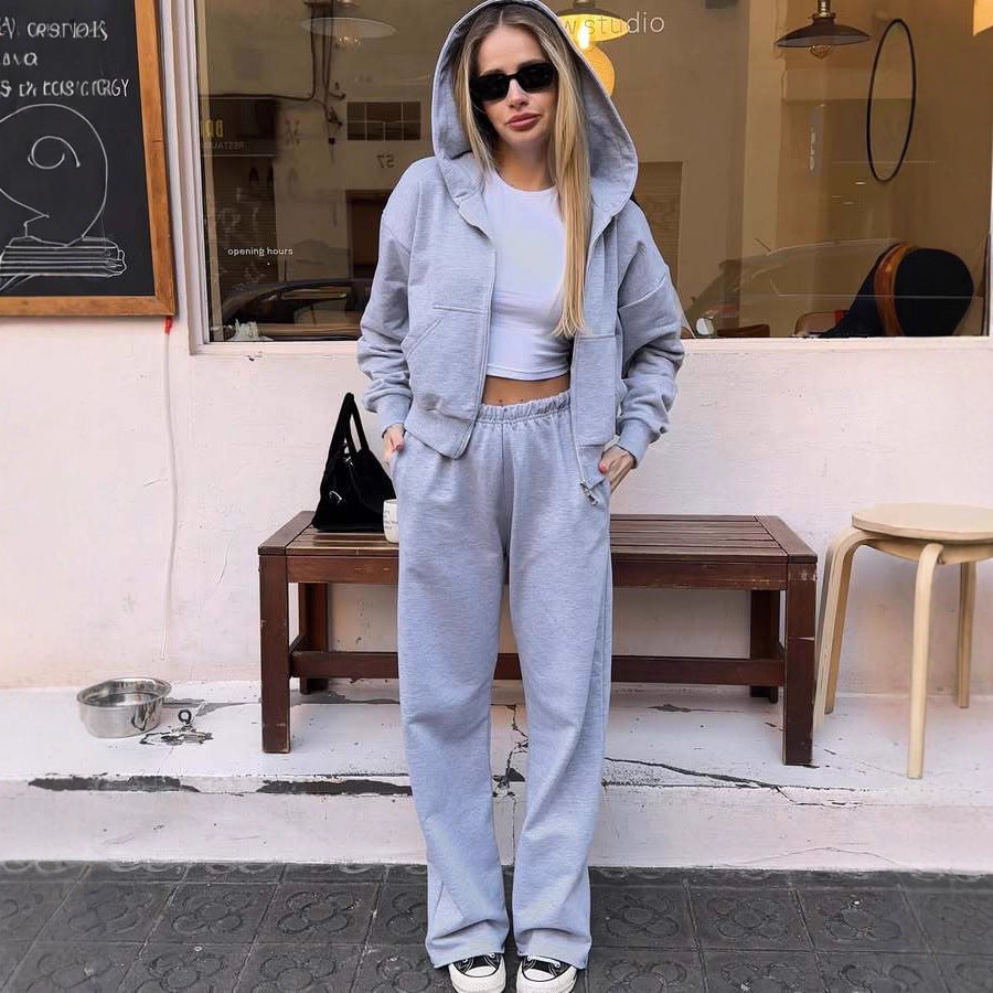Damen lässiger cropped Hoody mit praktischen Taschen und bequemen Jogginghosen Stalluxe