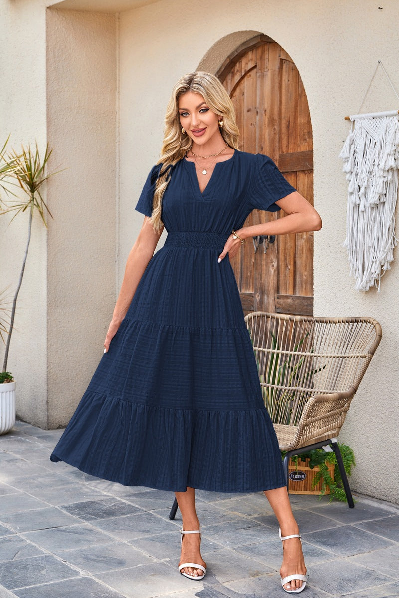 Damen Maxi-Kleid aus leichtem, gestreiftem Stoff Stalluxe