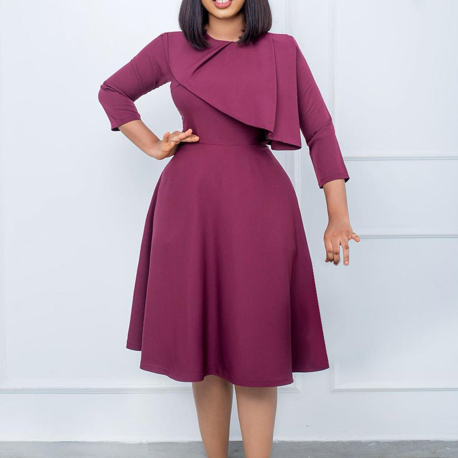 Damen A-Linien Kleid mit asymmetrischem Rüschensaum und eleganten Ärmeln Stalluxe