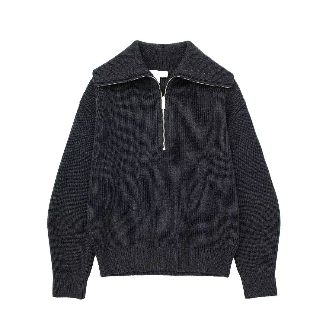 Damen Strickpullover mit hohem Kragen und Reißverschluss Stalluxe