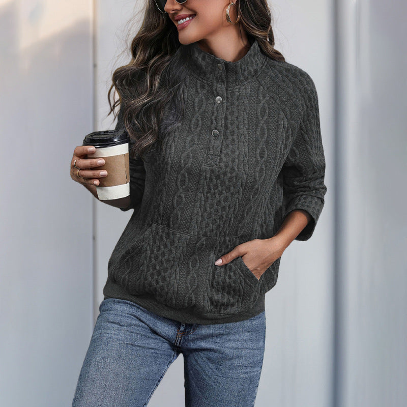 Damen modische Kapuzenpullover mit Knopfleiste und Kängurutasche Stalluxe