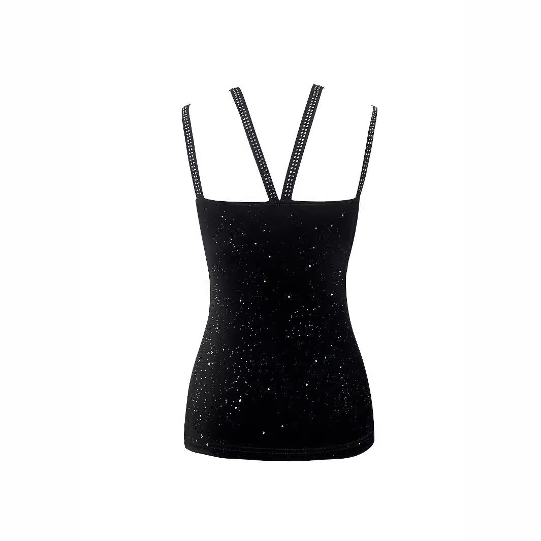 Damen Oberteil mit funkelndem Galaxie-Design und eleganten Spaghetti-Trägern Stalluxe