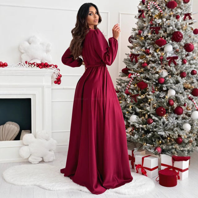 Damen elegantes Maxikleid mit Wickeloptik und hohem Schlitz Stalluxe