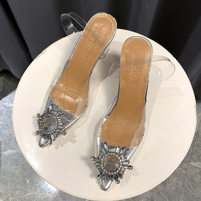 Damen Elegante Slingback-Pumps mit transparentem Obermaterial und funkelndem Schmuckdetail Stalluxe