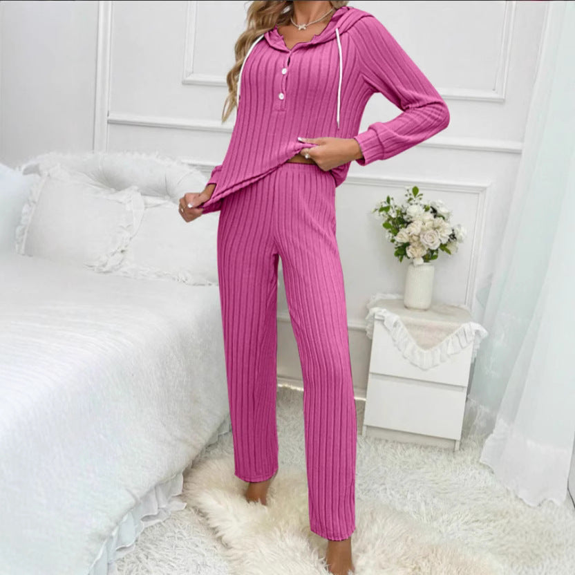 Damen Gemütlicher Strickanzug mit Kapuze und Knopfleiste Stalluxe