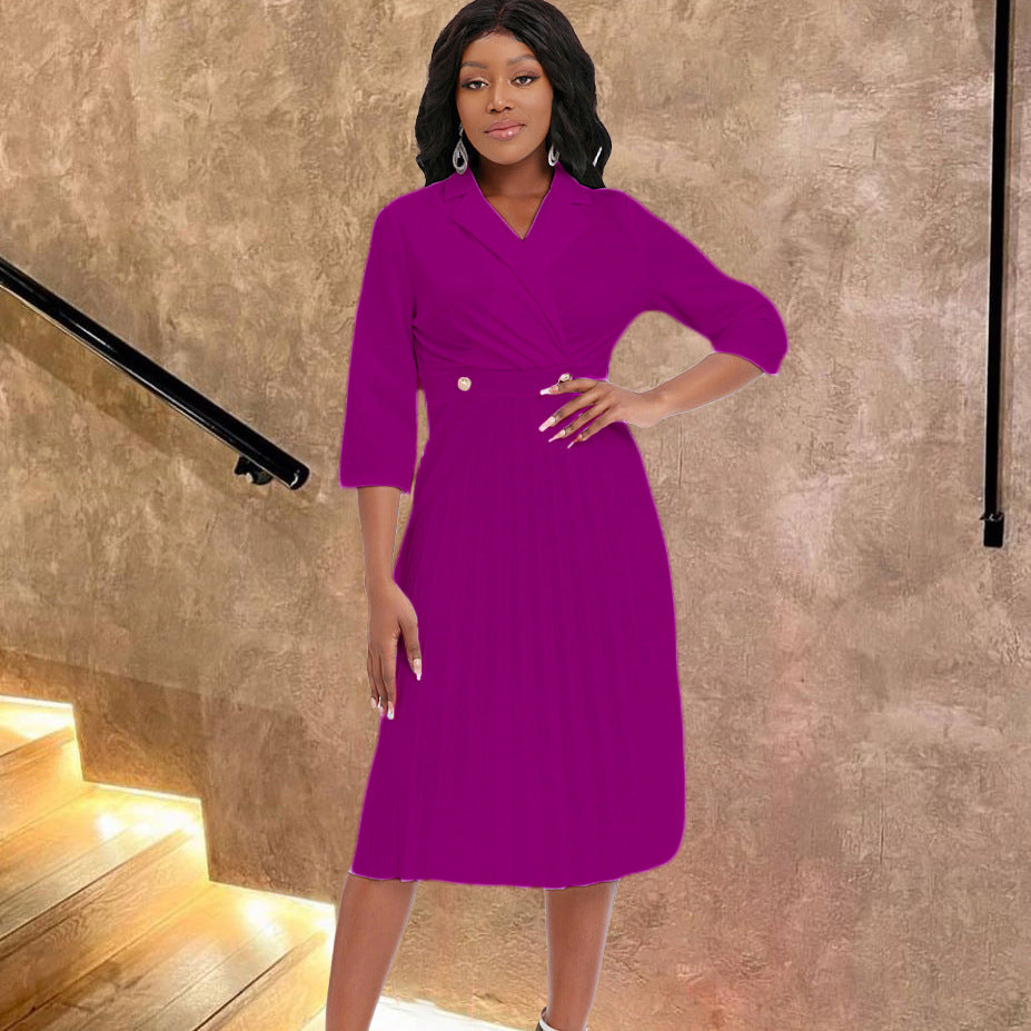 Damen elegantes Figurschmeichelndes Kleid mit tailliertem Schnitt und modischem Knopfdetail Stalluxe