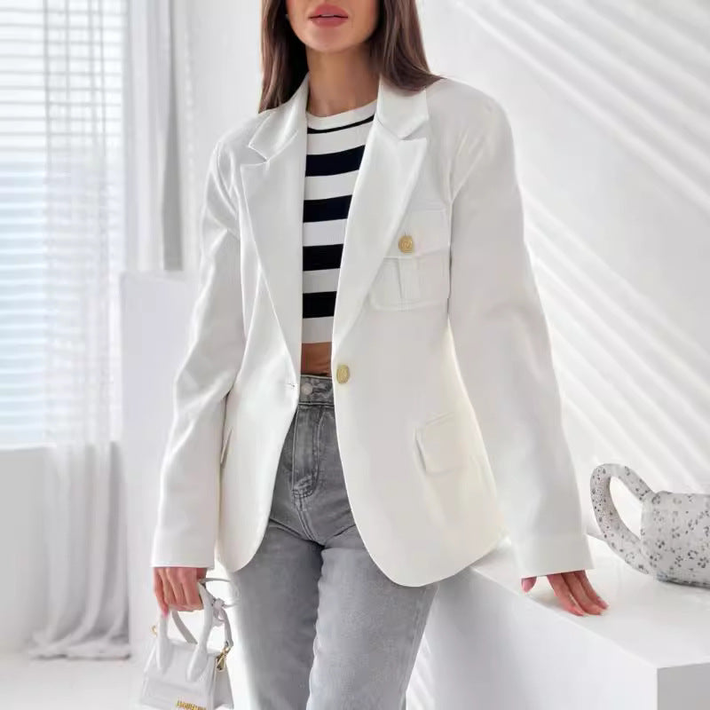 Damen eleganter Blazer mit praktischen Taschen und figurbetontem Schnitt Stalluxe