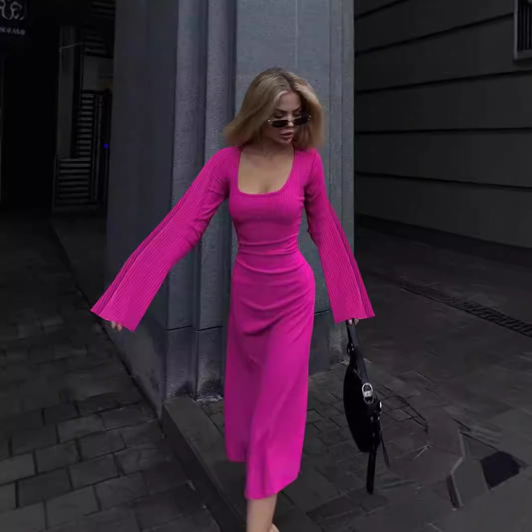 Damen Maxikleid mit langem, weitem Ärmel und elegantem Quadrat-Ausschnitt Stalluxe