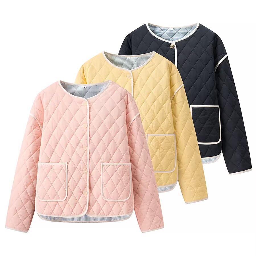 Damen gesteppte Übergangsjacke mit rundem Kragen und praktischen Taschen Stalluxe