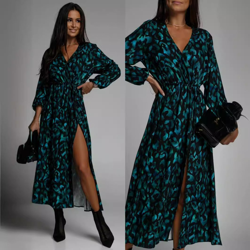 Damen Maxikleid mit tiefem Schlitz und Bindegürtel Stalluxe