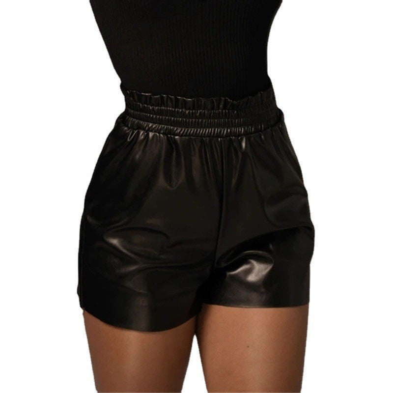 Damen Leder Shorts mit elastischem Bund und schmalem Schnitt Stalluxe