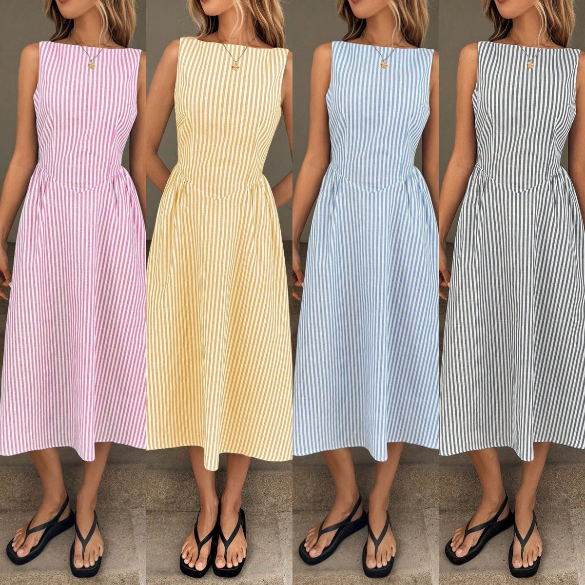 Damen Midi-Kleid mit schmalen Streifen und taillierter Silhouette Stalluxe