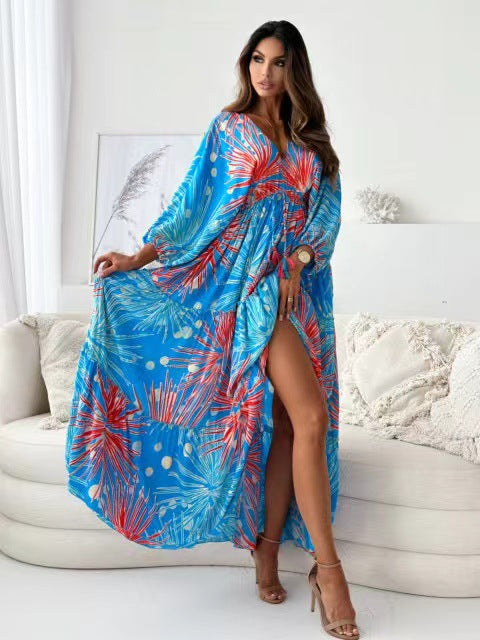 Damen Maxikleid mit floralem Design und hohem Schlitz Stalluxe