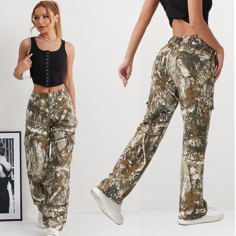 Damen Cargohose im modischen Camouflage-Design mit seitlichen Taschen und elastischem Bund Stalluxe