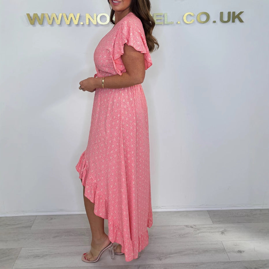 Women's High-Low Ruffled Wrap Dress Stalluxe