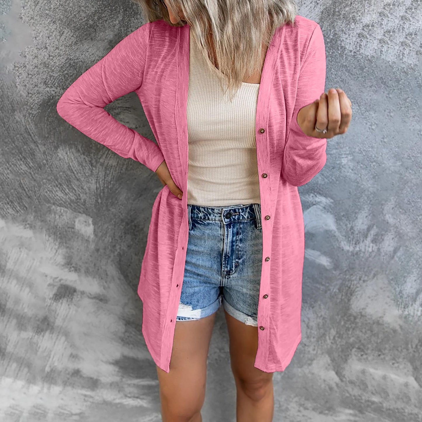 Damen Langer Cardigan mit praktischen Knöpfen und lässigem Schnitt Stalluxe