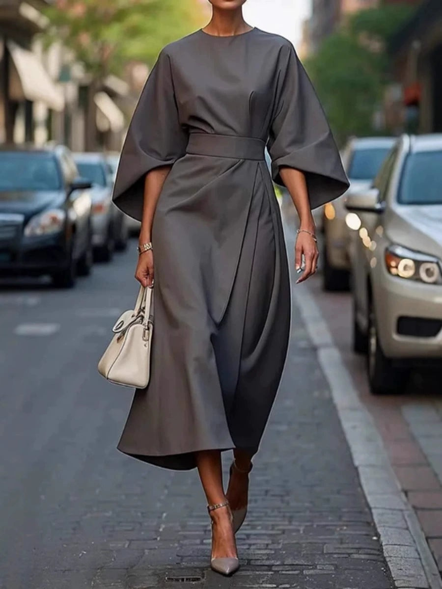 Damen Elegantes Maxikleid mit voluminösen Ärmeln und Taillengurt Stalluxe