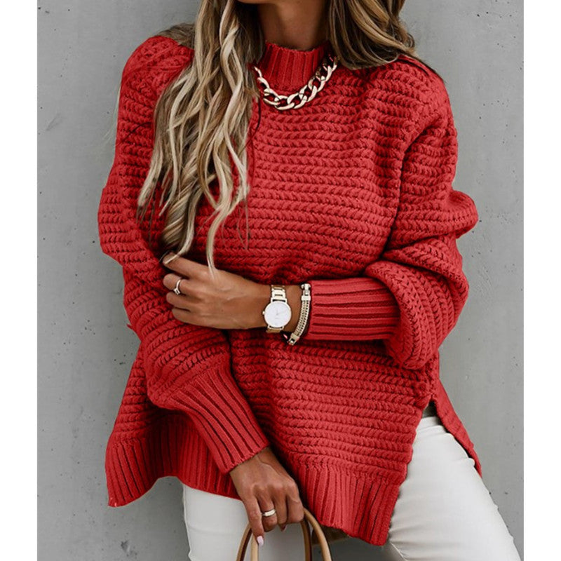 Damen Grobstrickpullover mit modernem Strukturdesign und hohen Kragen Stalluxe