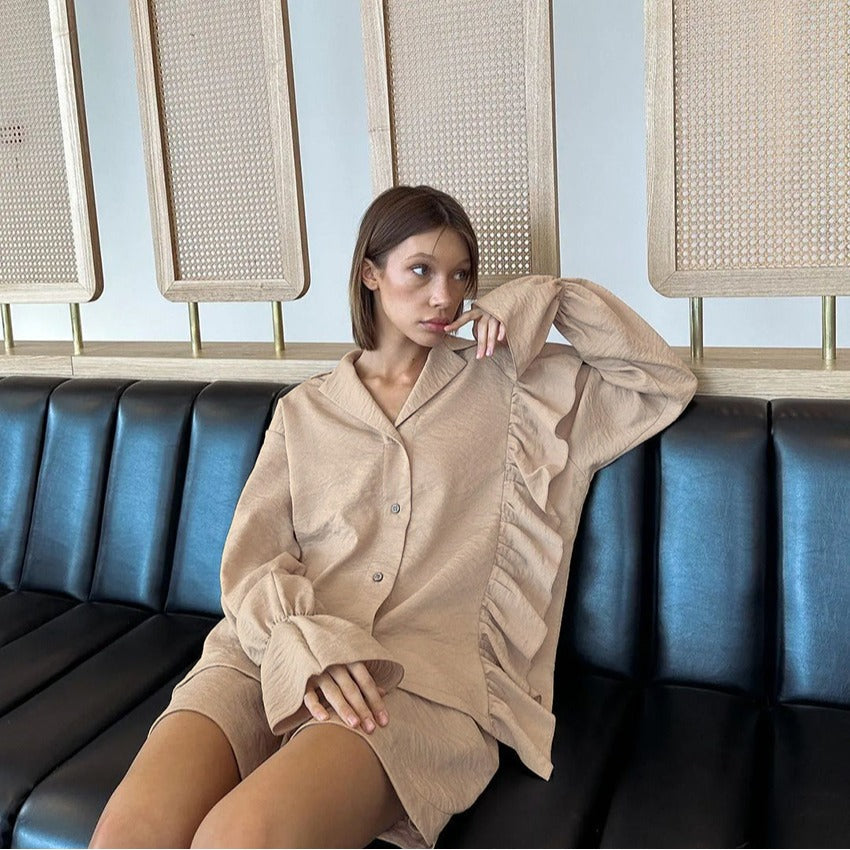 Damen Loungewear Set mit eleganten Rüschendetails Stalluxe