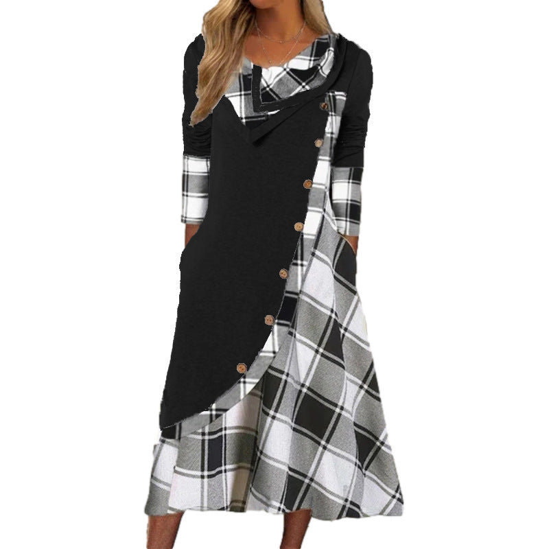 Damen lässiges Maxikleid mit asymmetrischem Schnitt und Karo-Muster Stalluxe