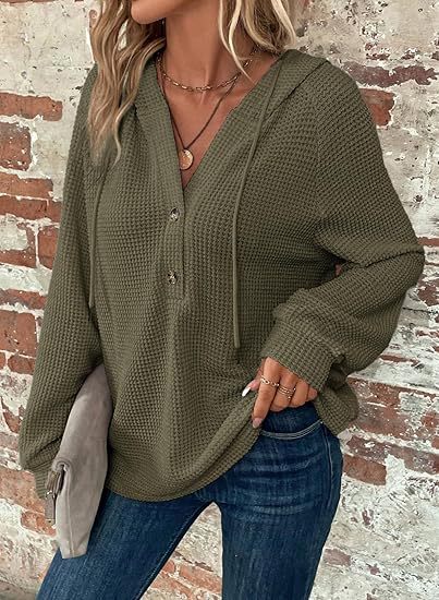 Damen lässiger Hoodie mit Knopfdetails und weit geschnittenen Ärmeln Stalluxe