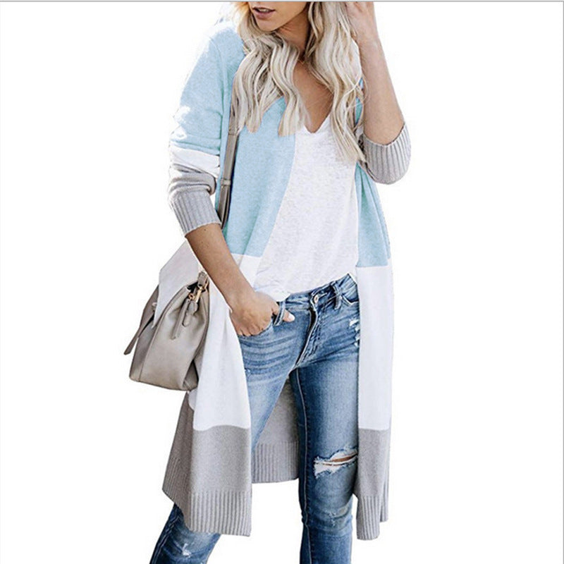 Damen modischer Strickmantel mit farblich abgesetzten Details Stalluxe