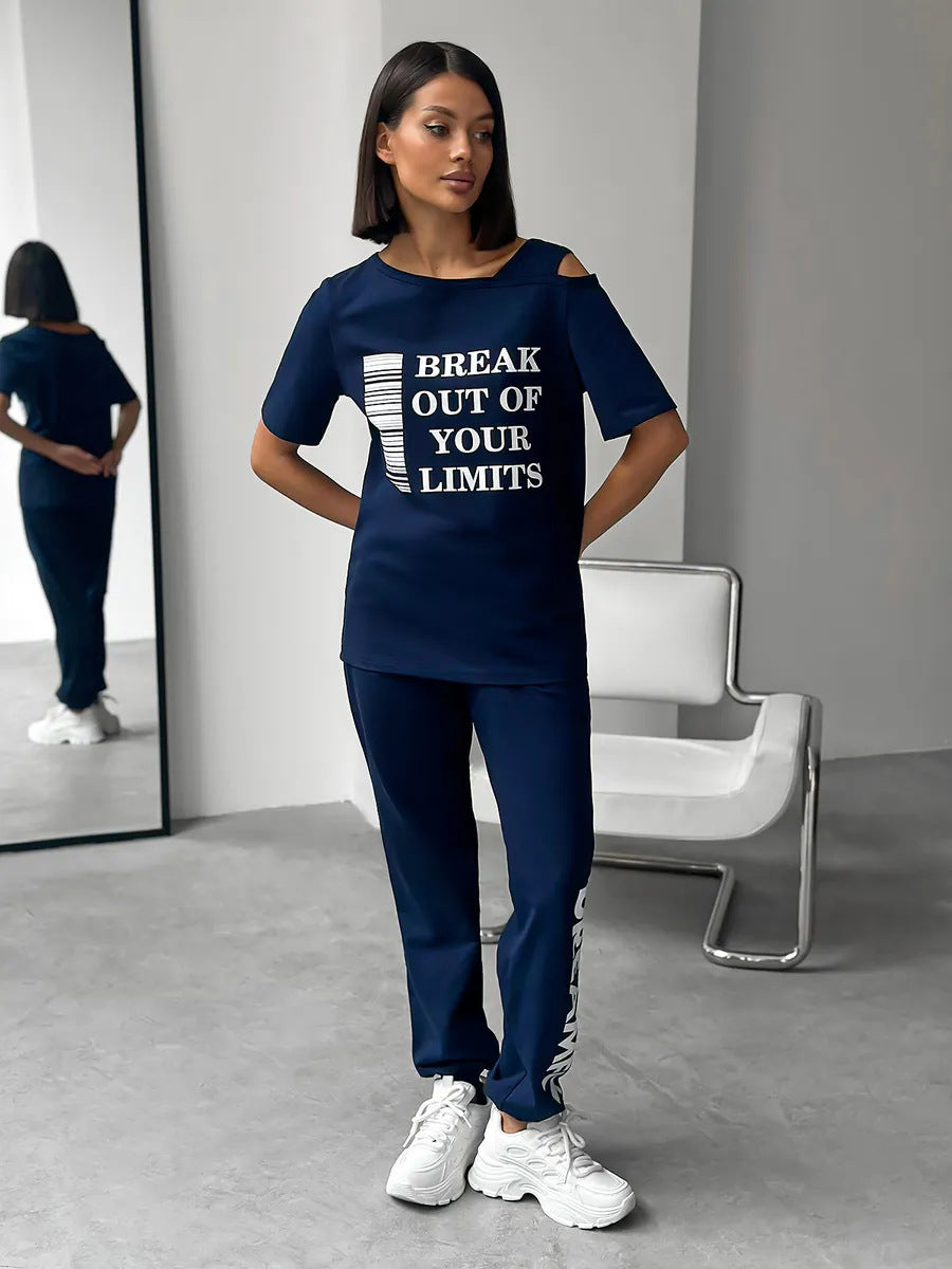 Damen modernes Sport-Set mit ausschnitt und grafischem Print Stalluxe