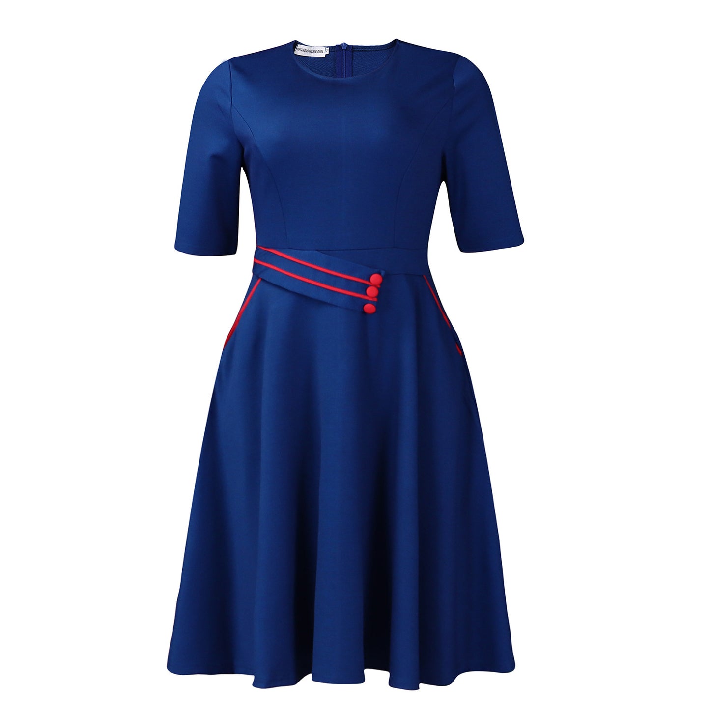Damen A-Linien Kleid mit eleganten Knopfdetails und schwingendem Rock Stalluxe