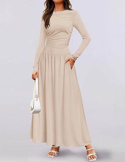 Damen Elegantes Maxikleid mit langen Ärmeln und praktischen Taschen Stalluxe