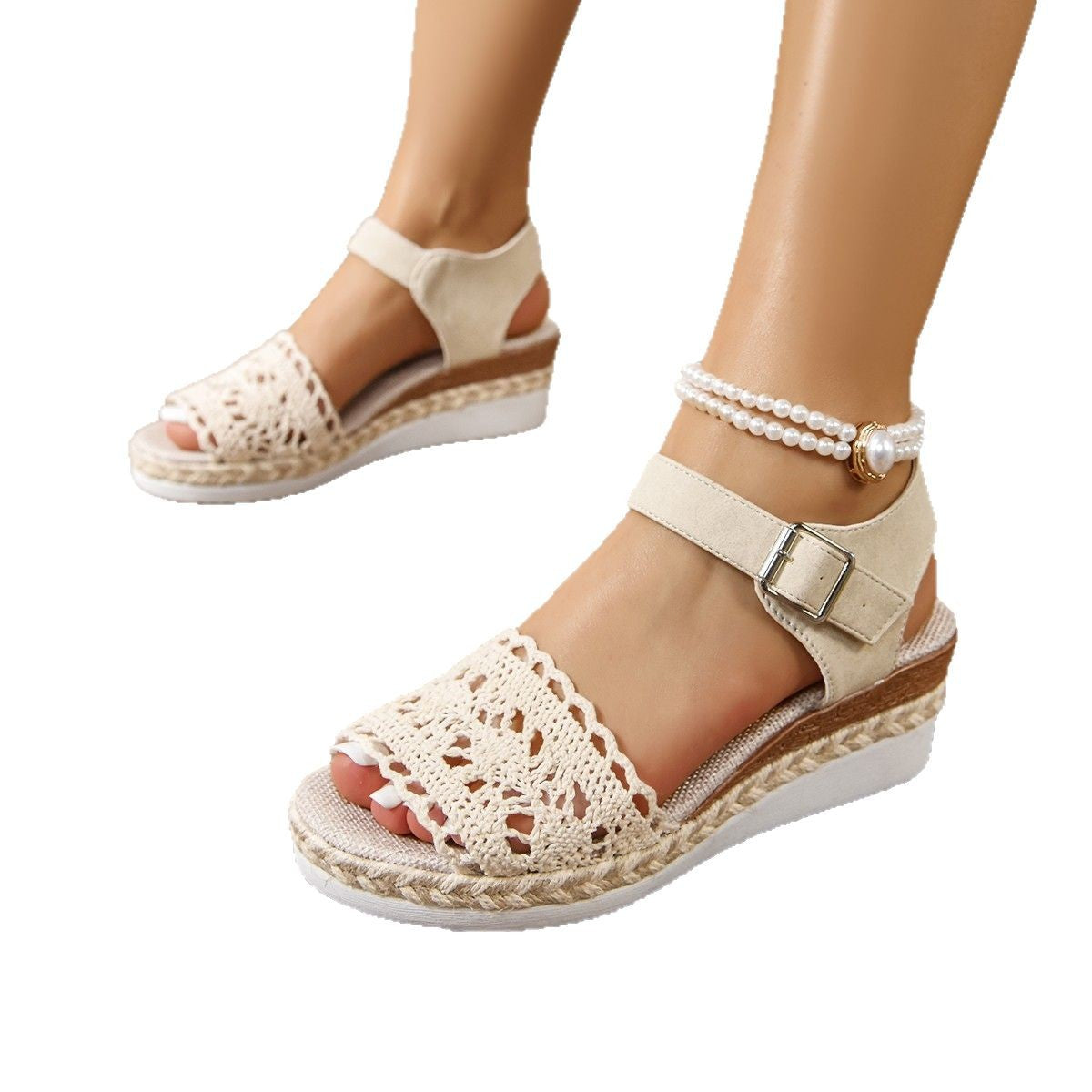 Damen Wedge-Sandalen mit eleganter Häkel-Applikation und komfortablem Fußbett Stalluxe