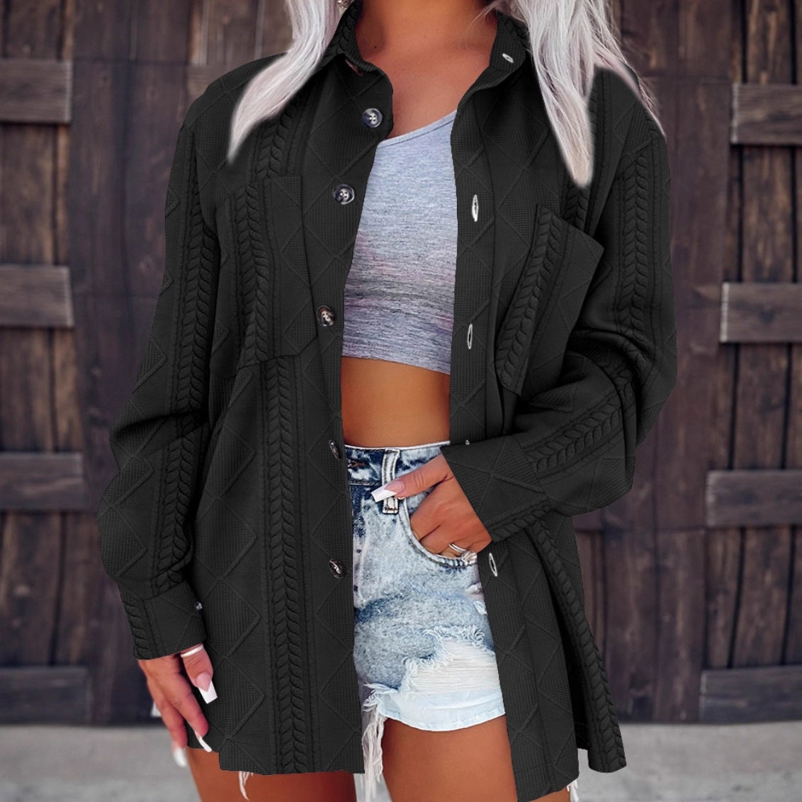 Damen lässige shirtjacke mit strukturiertem Design und Knopfdetails Stalluxe