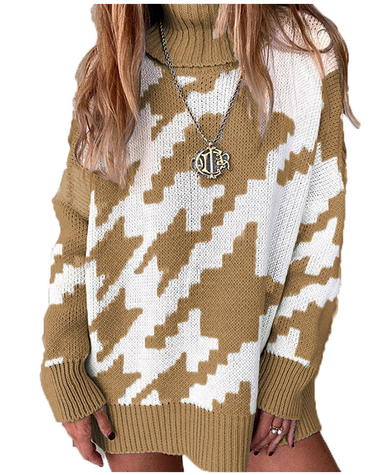 Damen Strickpullover mit hohem Kragen und modernem Zickzack-Muster Stalluxe