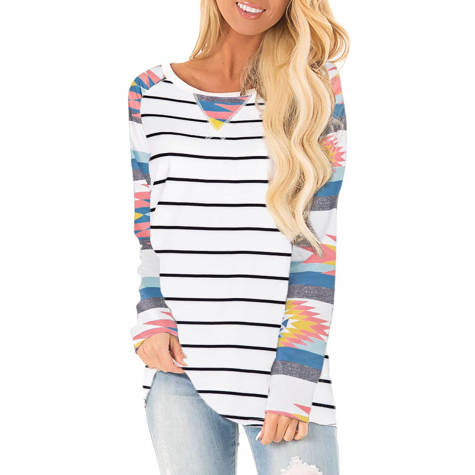 Damen Lässiges Langarmshirt mit farbenfrohen Mustern und Streifenmuster Stalluxe