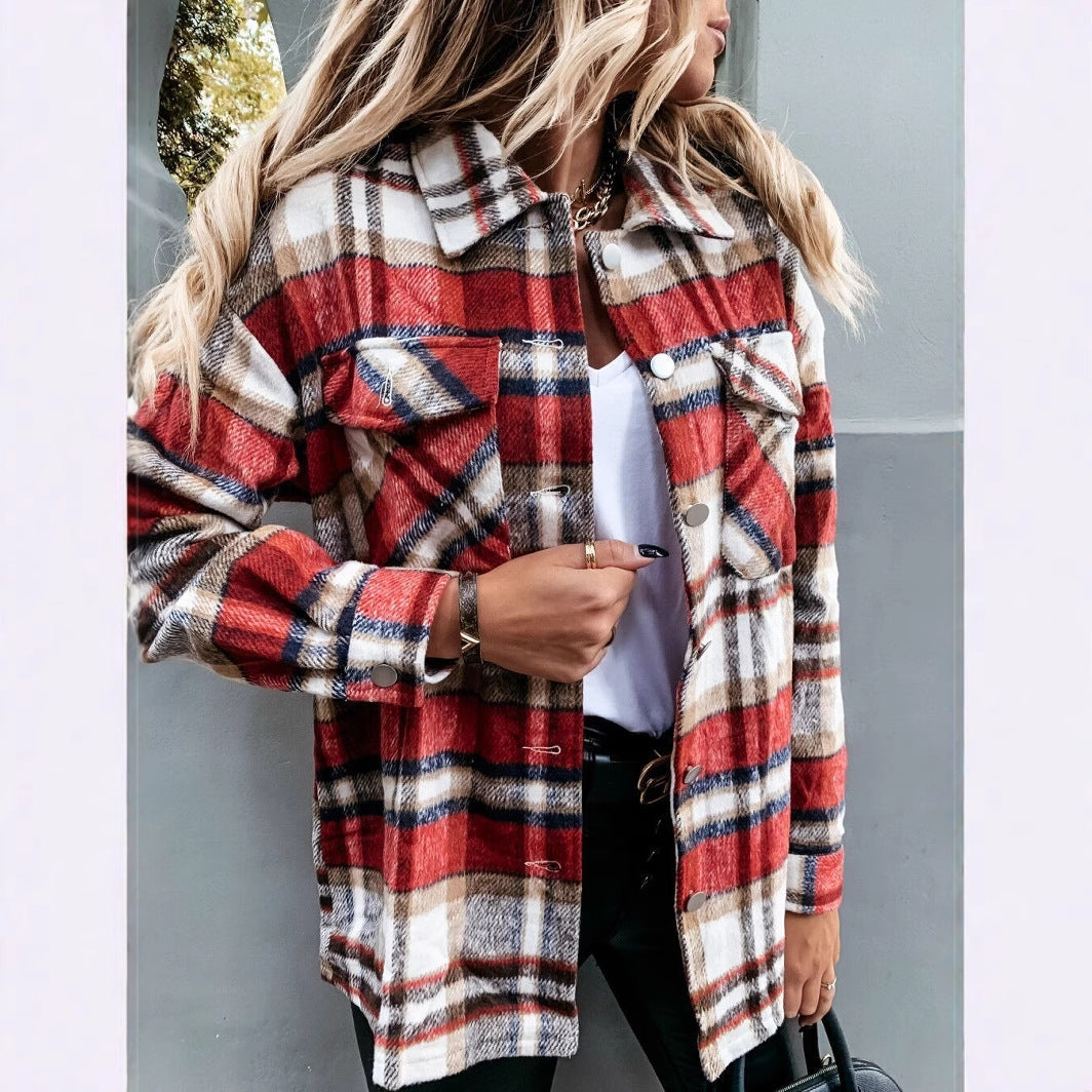 Damen Kariertes Overshirt mit Taschen und warmem Futter Stalluxe