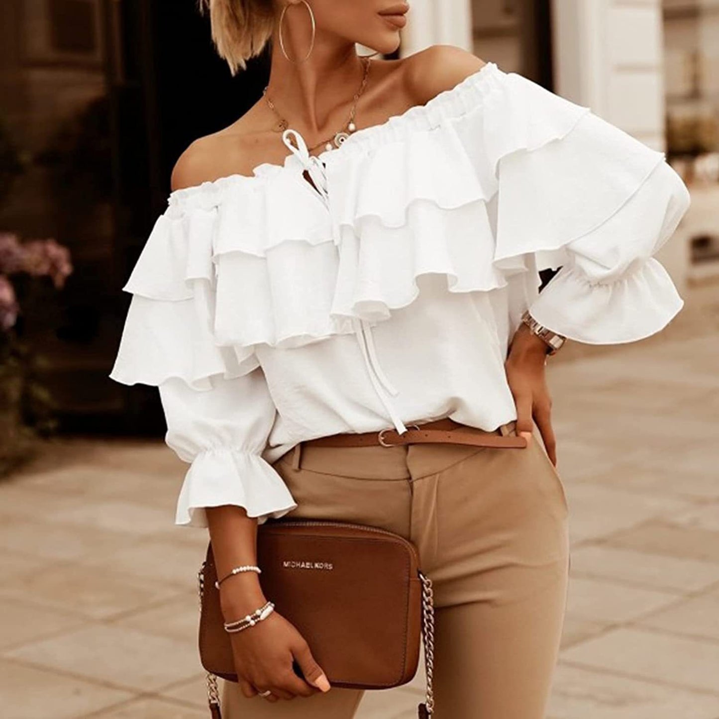 Damen Off-Shoulder Bluse mit Rüschendesign Stalluxe