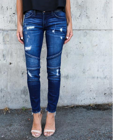 Damen schmal geschnittene Jeans mit modischem Rippdesign und ausgefranstem Saum Stalluxe