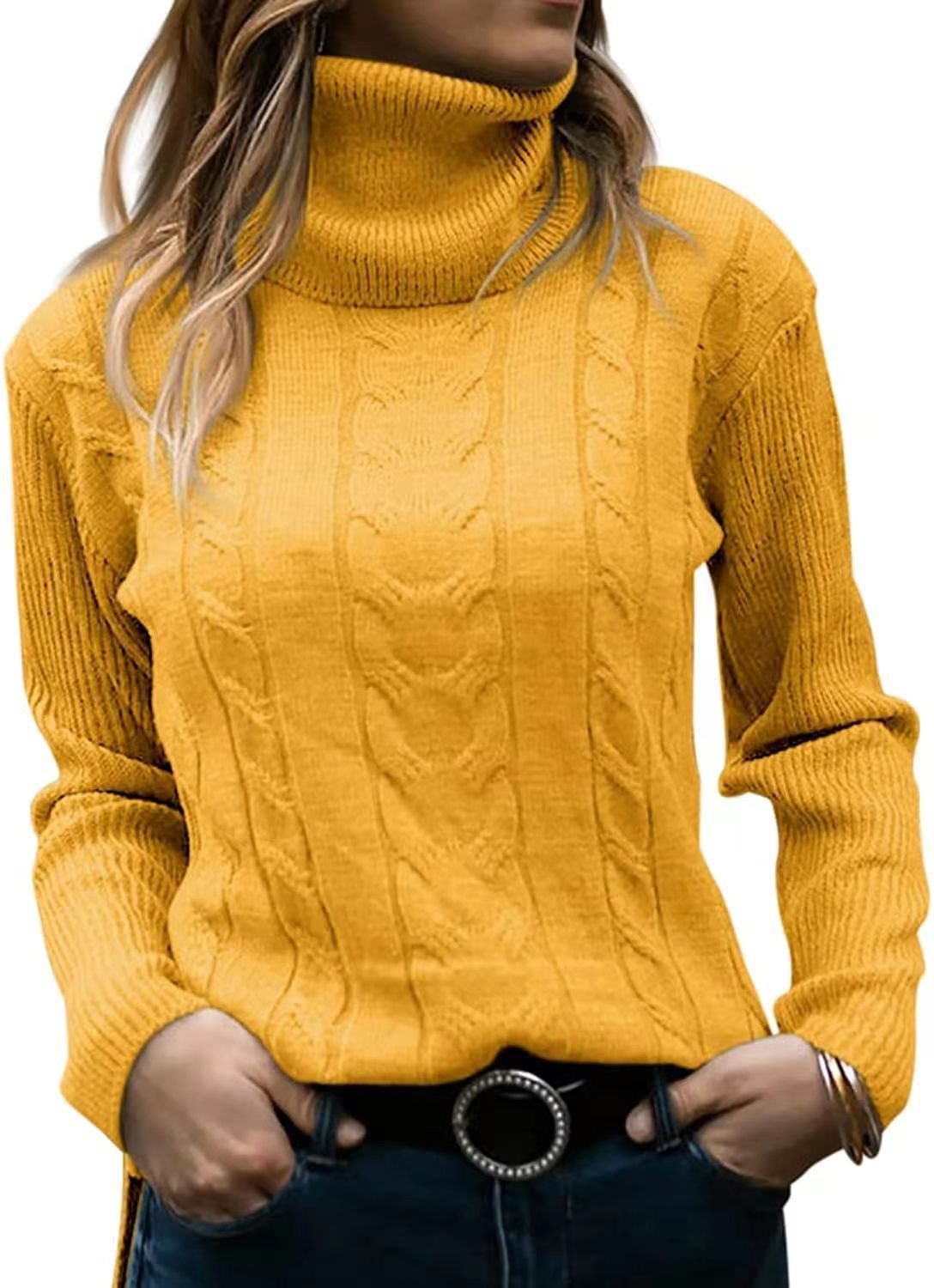 Damen Strickpullover mit hohem Kragen und strukturiertem Zopfmuster Stalluxe