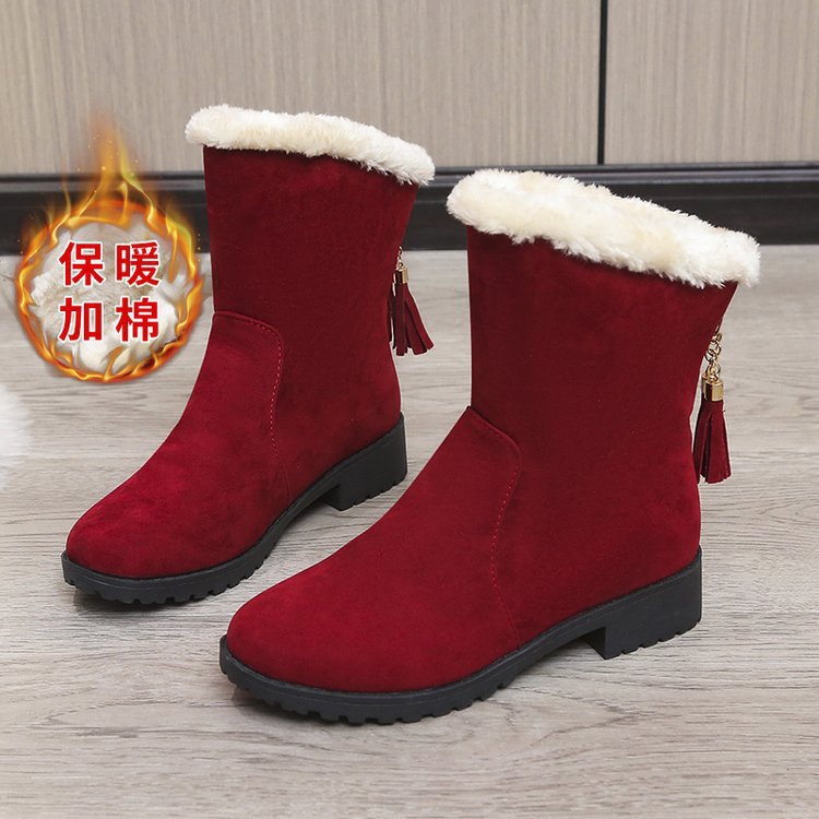 Damen Winterliche Stiefel mit weichem Kunstfellkragen und trendigen Fransenapplikationen Stalluxe