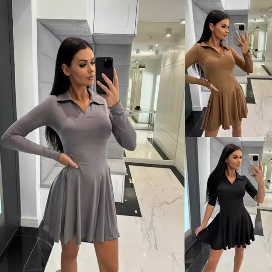 Damen Sportliches Polo-Kleid mit schwingendem Rock und langen Ärmeln Stalluxe