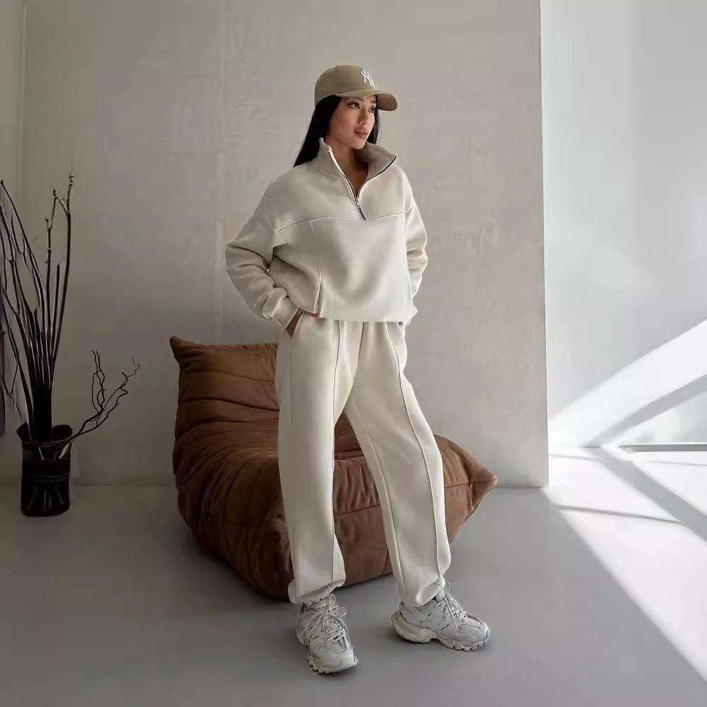Damen Sportliches Fleece-Kombinationsset mit Stehkragen Stalluxe