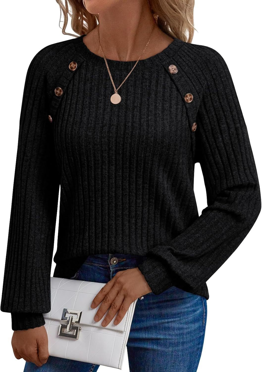 Damen Strickpullover mit dekorativen Knöpfen und feiner Rippstruktur Stalluxe