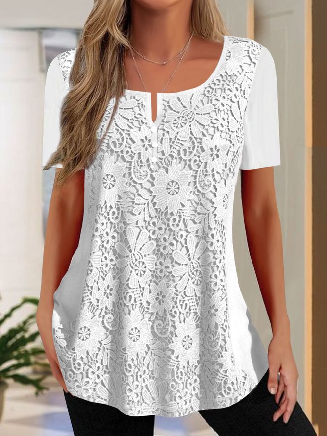 Damen Spitzenbluse mit floralem Design und Kurzarm Stalluxe