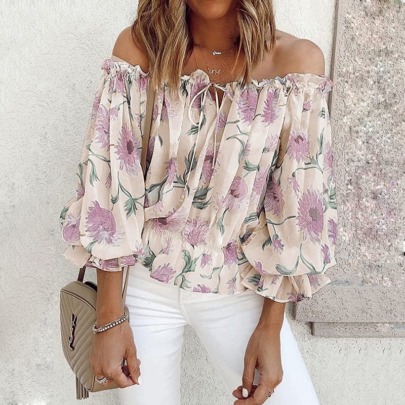 Damen romantische Bluse mit floralem Muster und Volantärmel Stalluxe