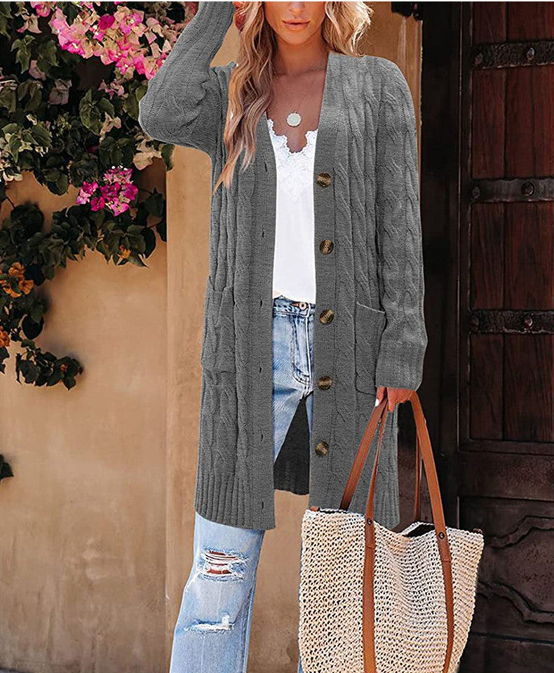 Damen Langer Strickcardigan mit Zopfdesign und praktischen Taschen Stalluxe