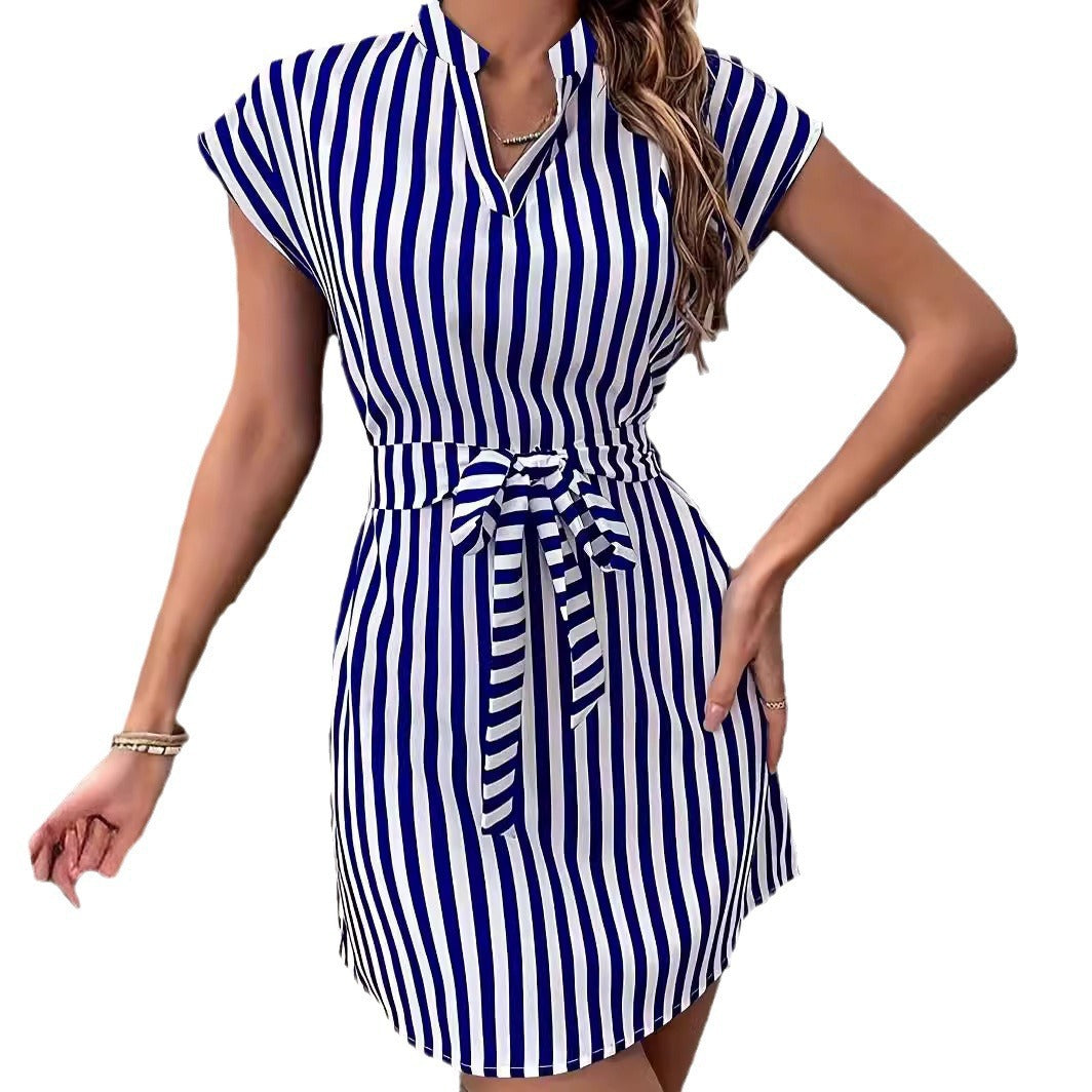 Damen Hemdkleid mit schickem Streifenmuster und Taillengürtel Stalluxe